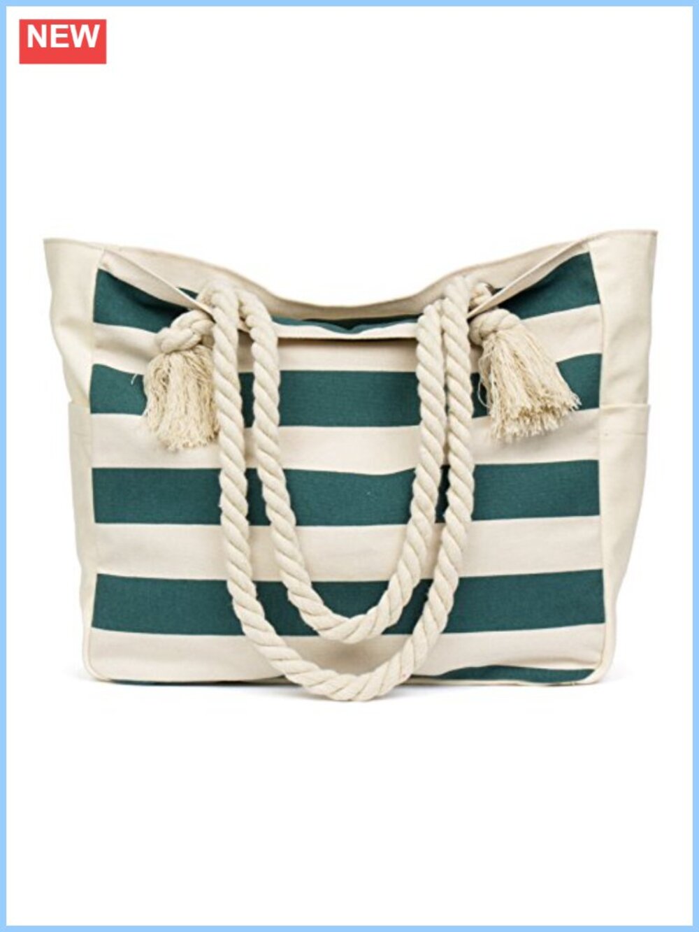 Large Beach Tote Bag Canvas Travel Shoulder Bag Cotton Rope Handle with Zipper